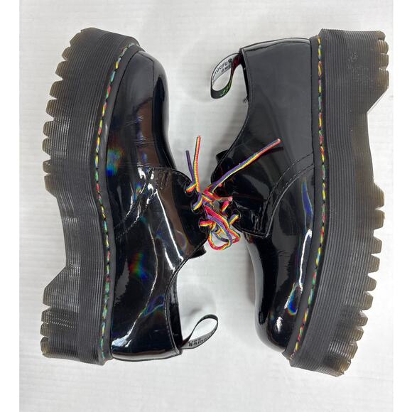 Dr. Martens 1461 Quad Rainbow Patent Platform Shoes black size 7 ladies 6 Men - Picture 8 of 16